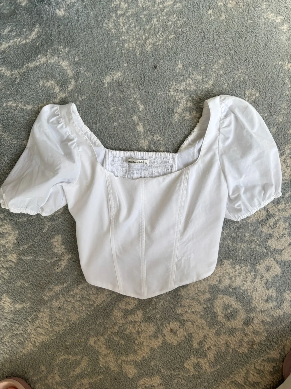 Abercrombie & Fitch White Puff-Sleeve Square Neck Crop Top